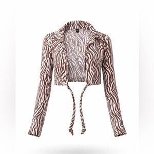 Windsor Brown and White Zebra Print Tie-Front Cropped Blouse